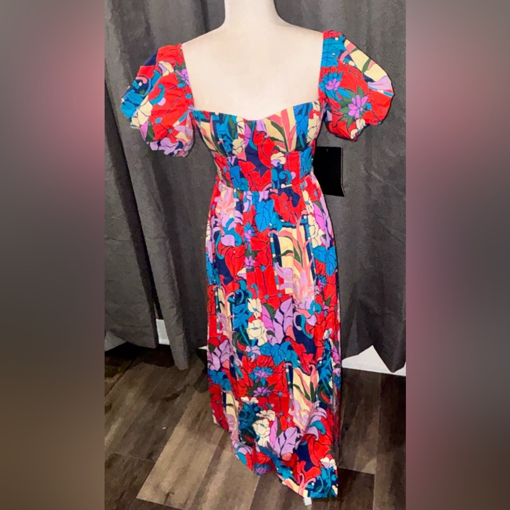 NWOT Tuckernuck Climbing Cosmos Valerie Midi Dress Size 6 Cotton Floral Tropical - Picture 5 of 16